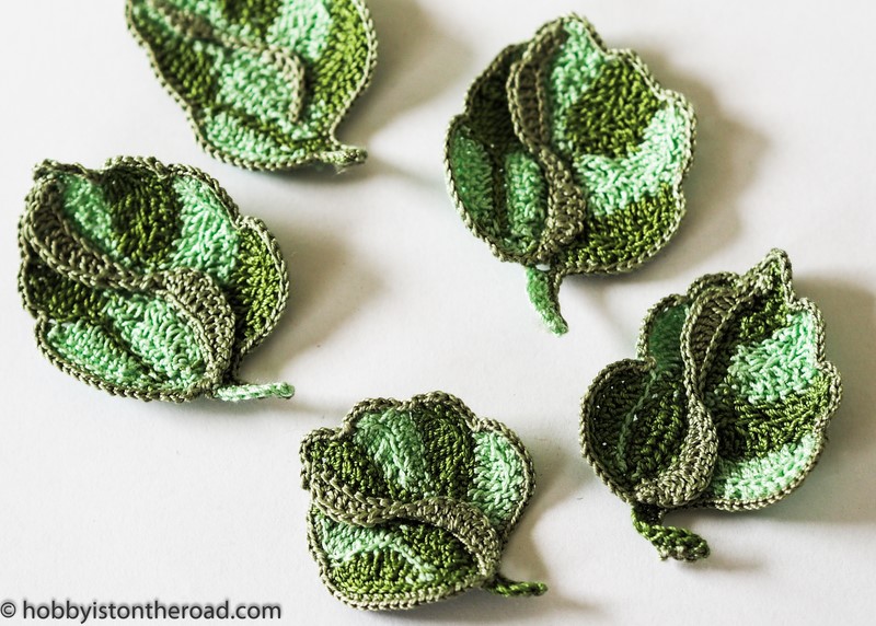 crochet elements completed - bright leaves