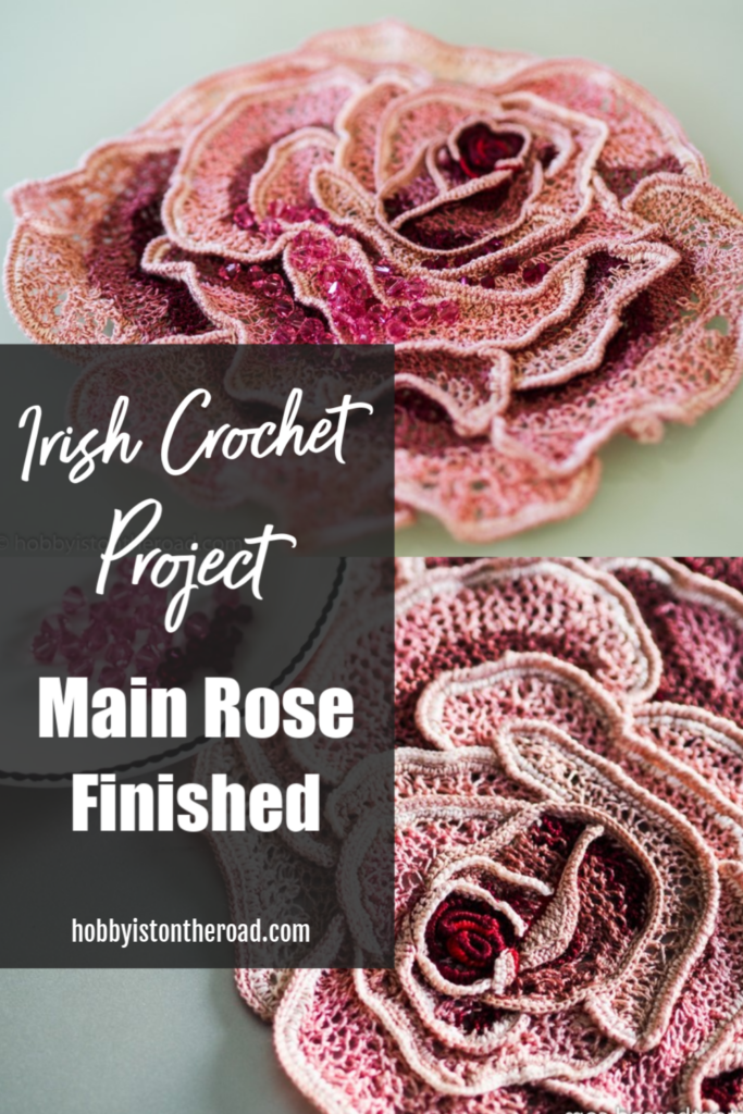 Irish crochet rose finished Pin