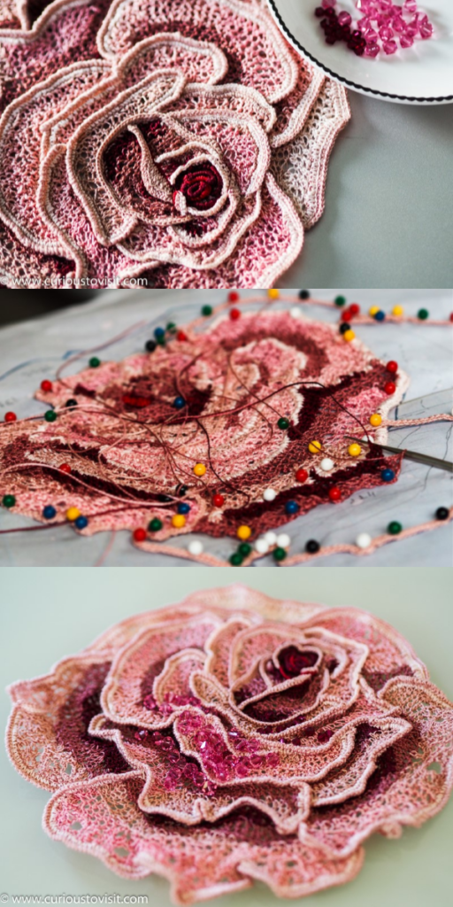 Irish crochet rose finished Pin