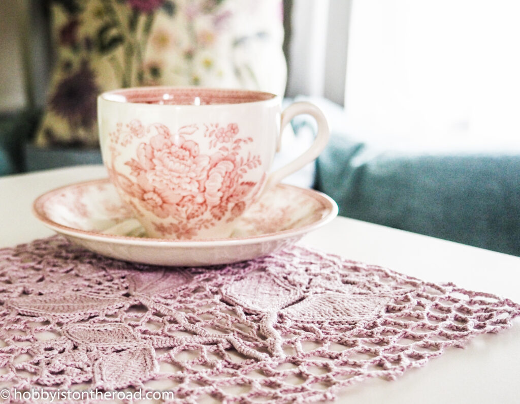 stylized crochet peonies napkin