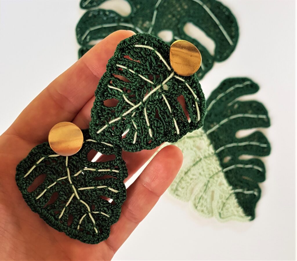 Crochet Monstera leaves earrings