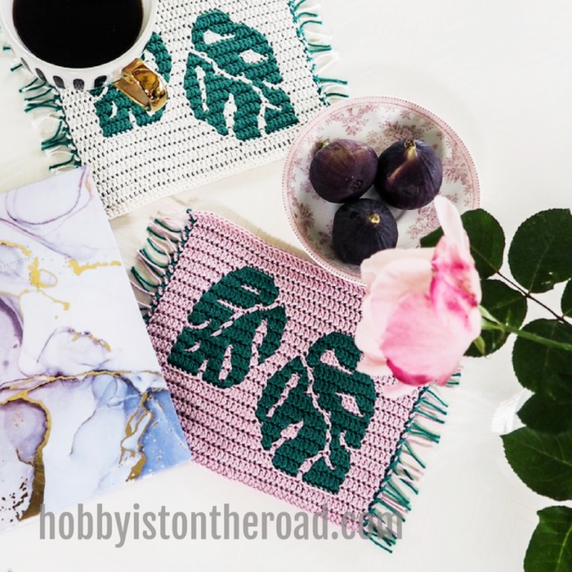 Monstera leaves coaster mug rug crochet pattern instant download