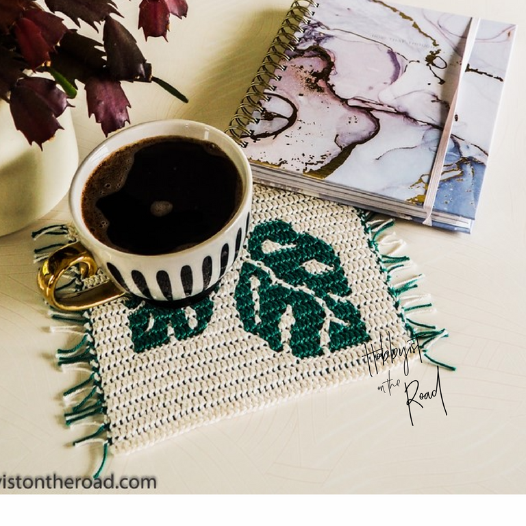 Monstera leaves coaster mug rug crochet pattern instant download