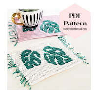 Monstera leaves coaster crochet pattern mosaic