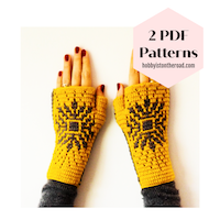 Baltic Sun fingerless gloves and ear warmer two mosaic crochet patterns