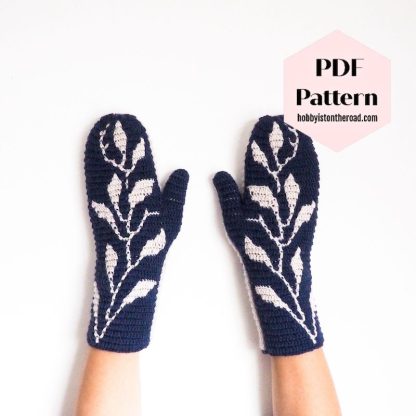 Frosted Leaves Mittens a mosaic crochet pattern