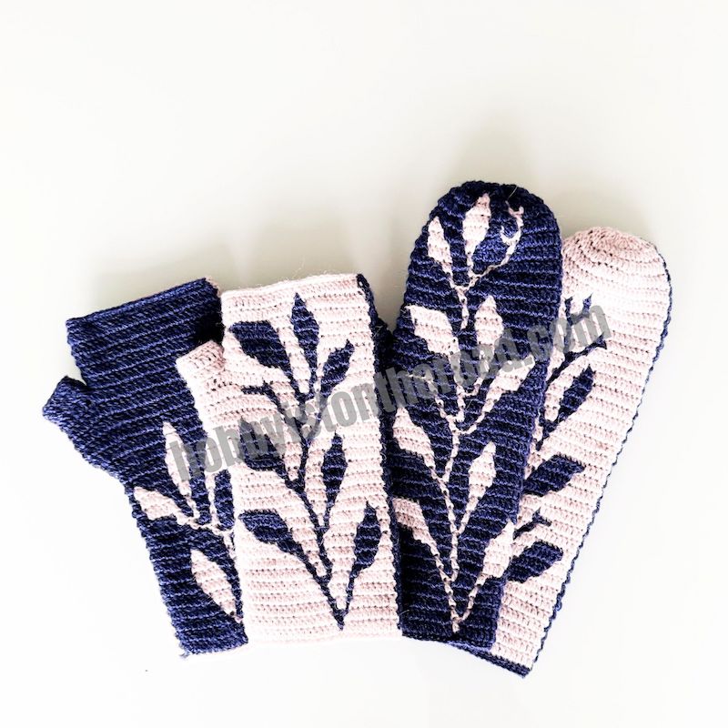 Frosted Leaves Fingerless Gloves Mittens